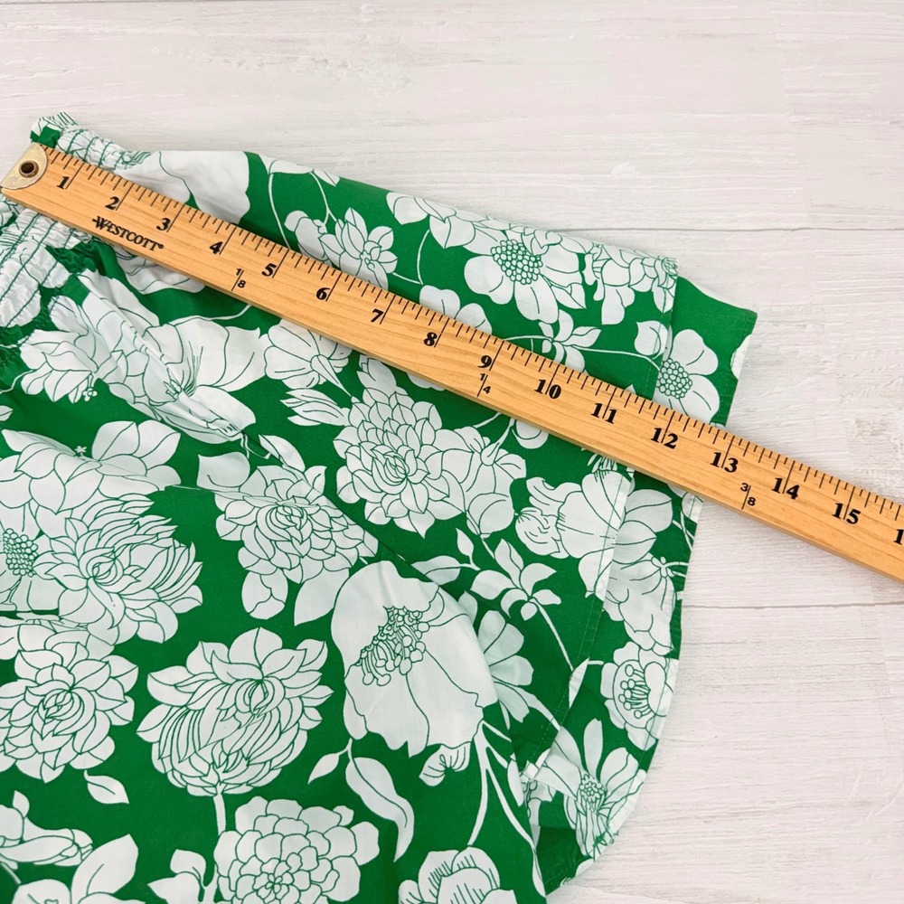 J.Crew One Shoulder Floral Top L Kelly Green Smocked Cotton Poplin Cottagecore - Picture 11 of 14